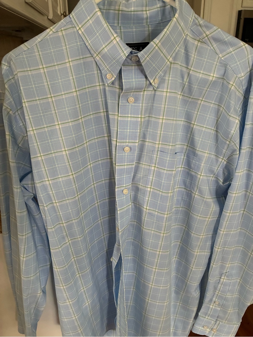 Jos. A. Bank Light Blue Plaid Button-Down Shirt. Traveler shirt-easy care, crisp